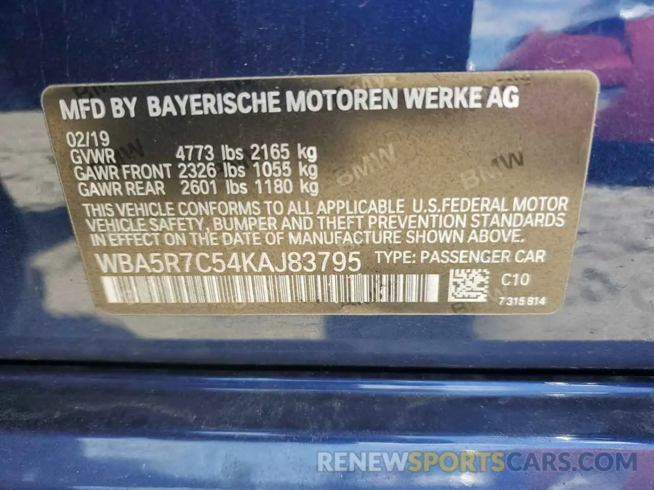 12 Photograph of a damaged car WBA5R7C54KAJ83795 BMW 3 SERIES 2019