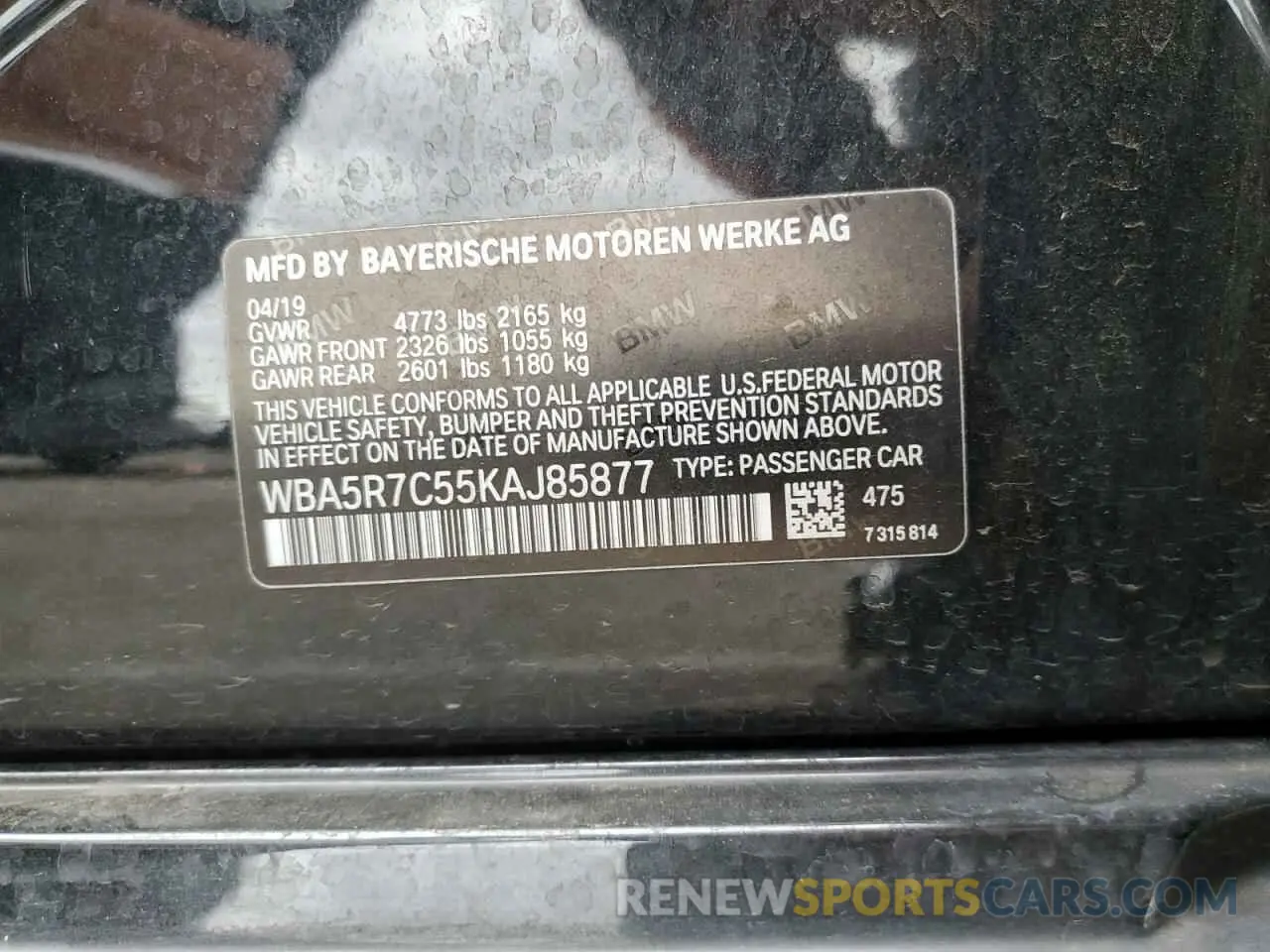 12 Photograph of a damaged car WBA5R7C55KAJ85877 BMW 3 SERIES 2019