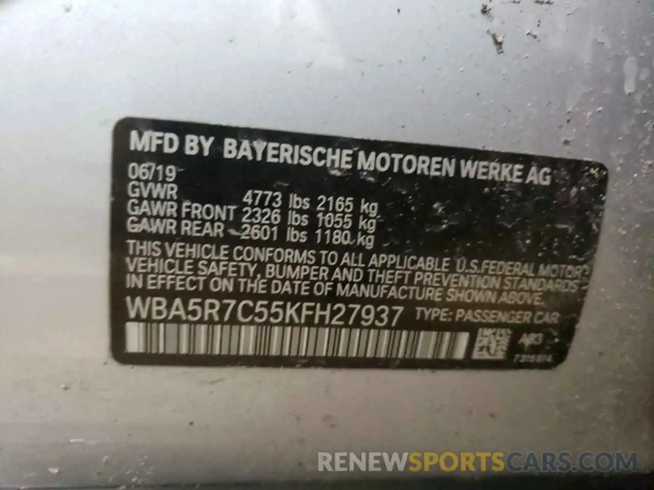 10 Photograph of a damaged car WBA5R7C55KFH27937 BMW 3 SERIES 2019