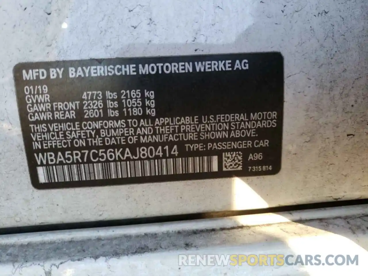 10 Photograph of a damaged car WBA5R7C56KAJ80414 BMW 3 SERIES 2019