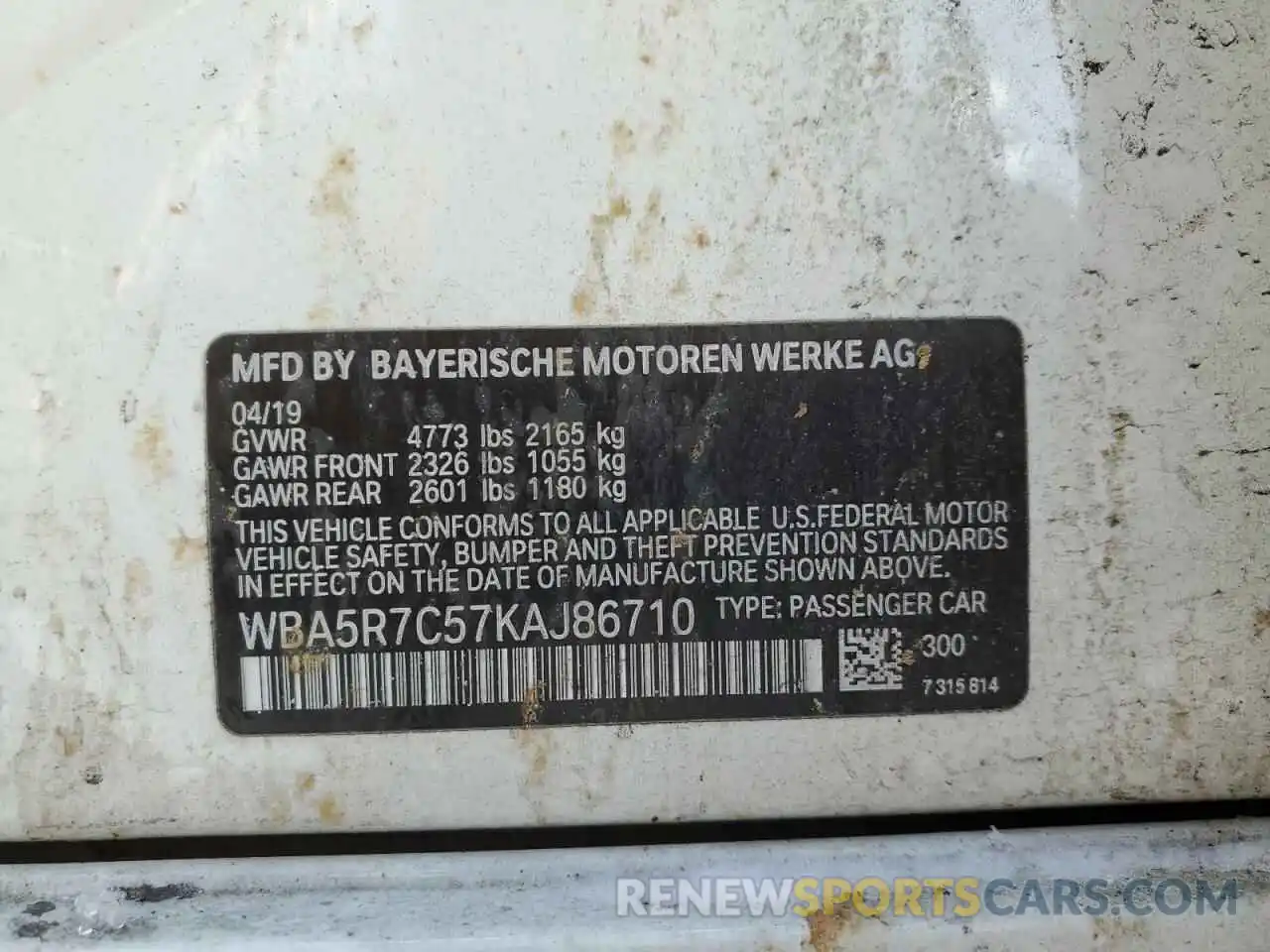 12 Photograph of a damaged car WBA5R7C57KAJ86710 BMW 3 SERIES 2019