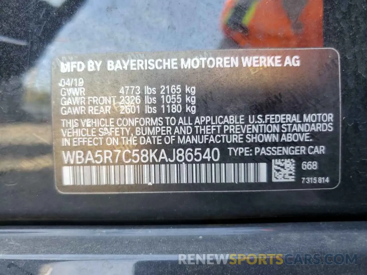12 Photograph of a damaged car WBA5R7C58KAJ86540 BMW 3 SERIES 2019