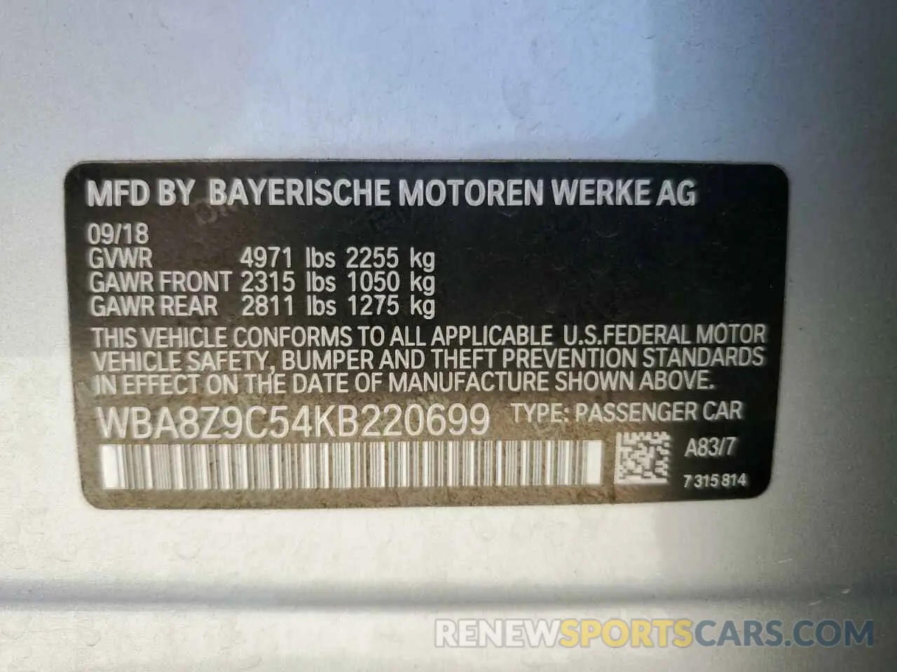 14 Photograph of a damaged car WBA8Z9C54KB220699 BMW 3 SERIES 2019