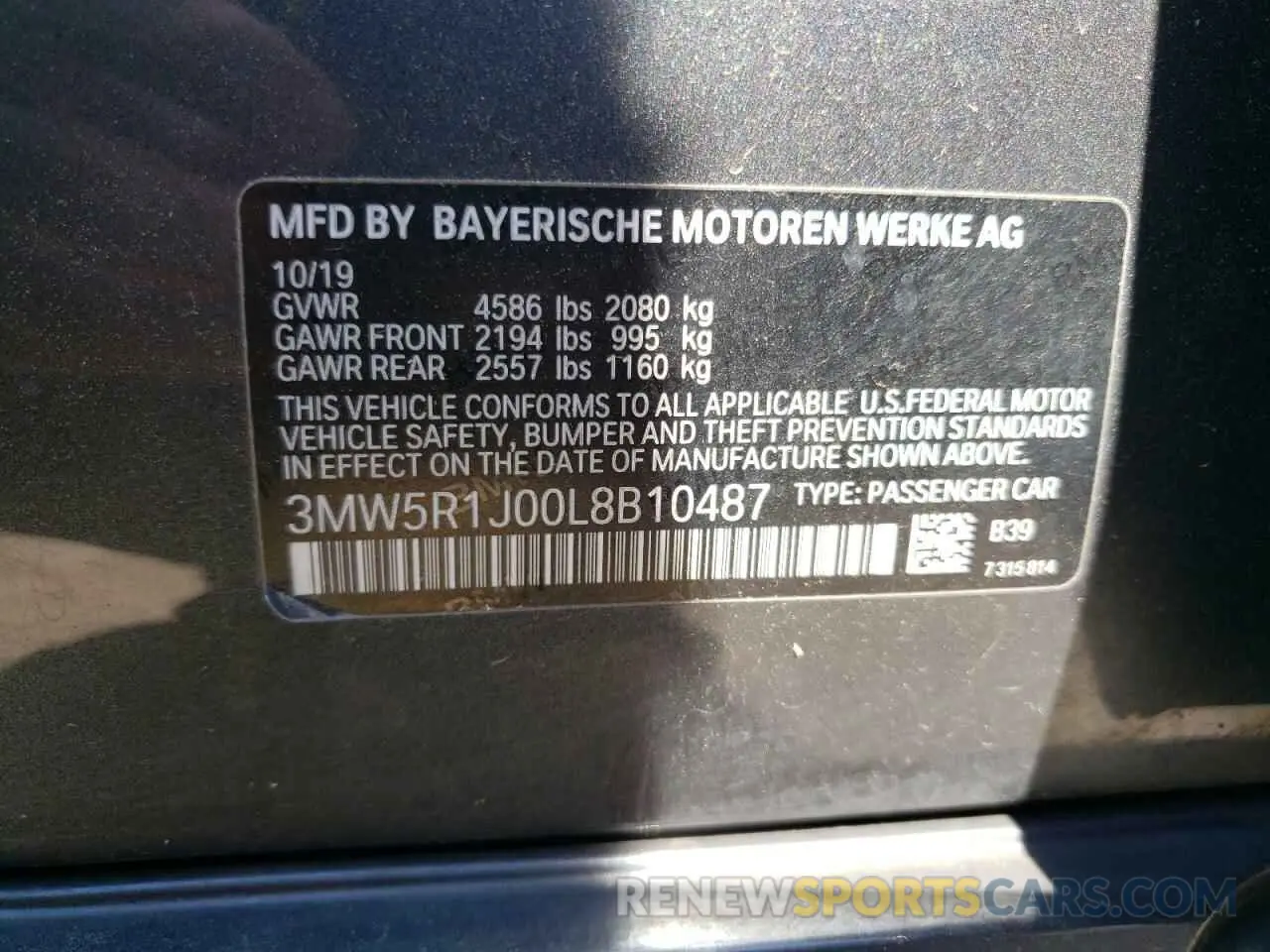 12 Photograph of a damaged car 3MW5R1J00L8B10487 BMW 3 SERIES 2020