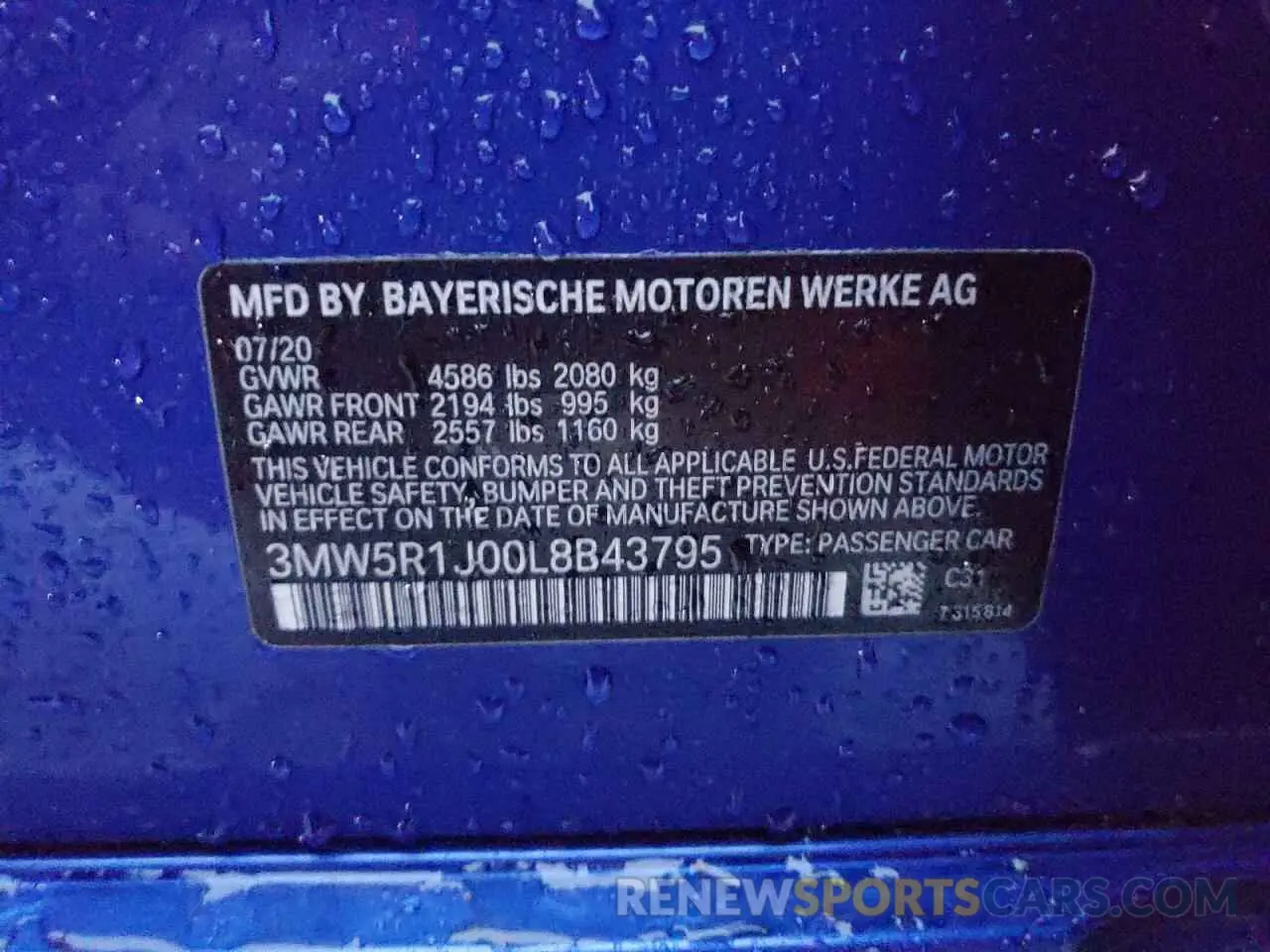 12 Photograph of a damaged car 3MW5R1J00L8B43795 BMW 3 SERIES 2020