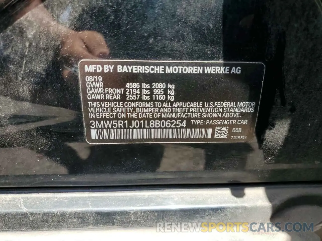 13 Photograph of a damaged car 3MW5R1J01L8B06254 BMW 3 SERIES 2020
