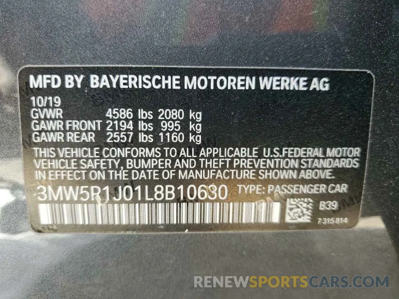 13 Photograph of a damaged car 3MW5R1J01L8B10630 BMW 3 SERIES 2020