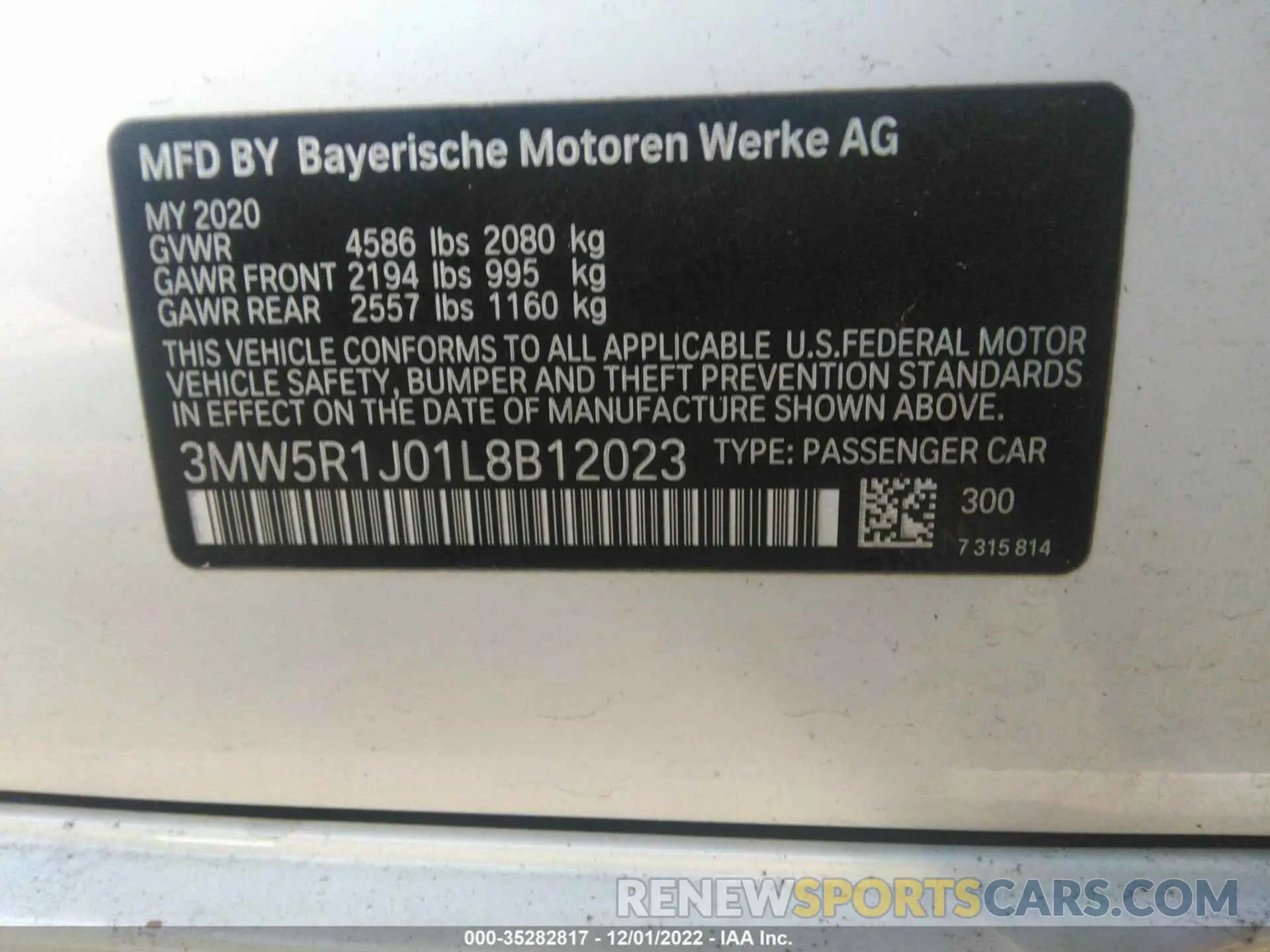 9 Photograph of a damaged car 3MW5R1J01L8B12023 BMW 3 SERIES 2020