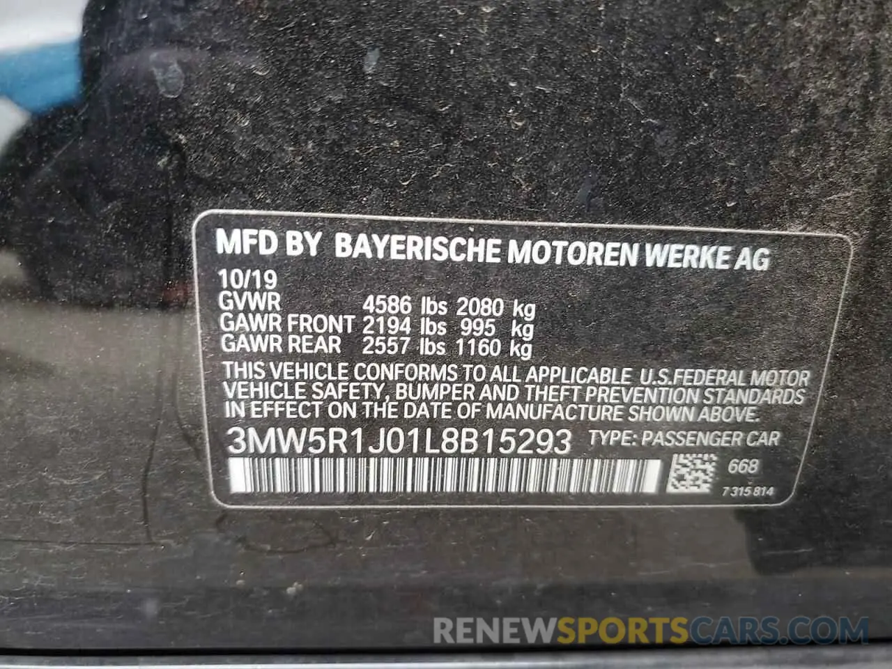 12 Photograph of a damaged car 3MW5R1J01L8B15293 BMW 3 SERIES 2020