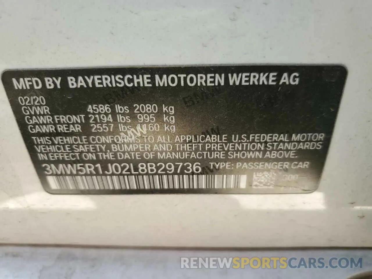 12 Photograph of a damaged car 3MW5R1J02L8B29736 BMW 3 SERIES 2020