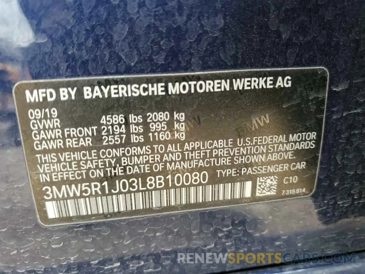 12 Photograph of a damaged car 3MW5R1J03L8B10080 BMW 3 SERIES 2020