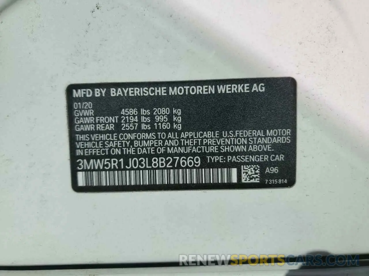 13 Photograph of a damaged car 3MW5R1J03L8B27669 BMW 3 SERIES 2020