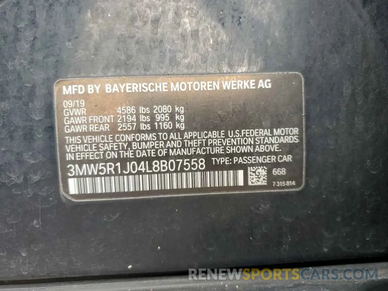 12 Photograph of a damaged car 3MW5R1J04L8B07558 BMW 3 SERIES 2020