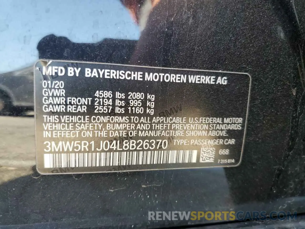 14 Photograph of a damaged car 3MW5R1J04L8B26370 BMW 3 SERIES 2020