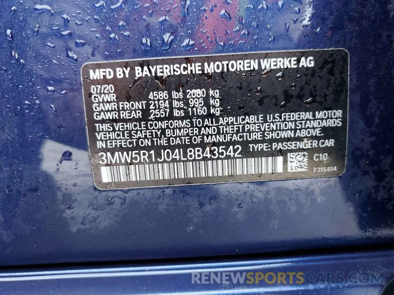 13 Photograph of a damaged car 3MW5R1J04L8B43542 BMW 3 SERIES 2020