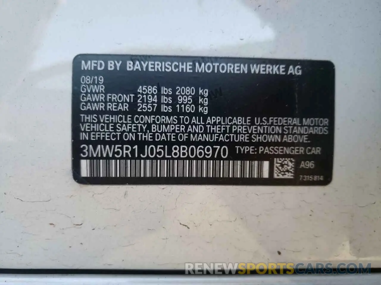 12 Photograph of a damaged car 3MW5R1J05L8B06970 BMW 3 SERIES 2020