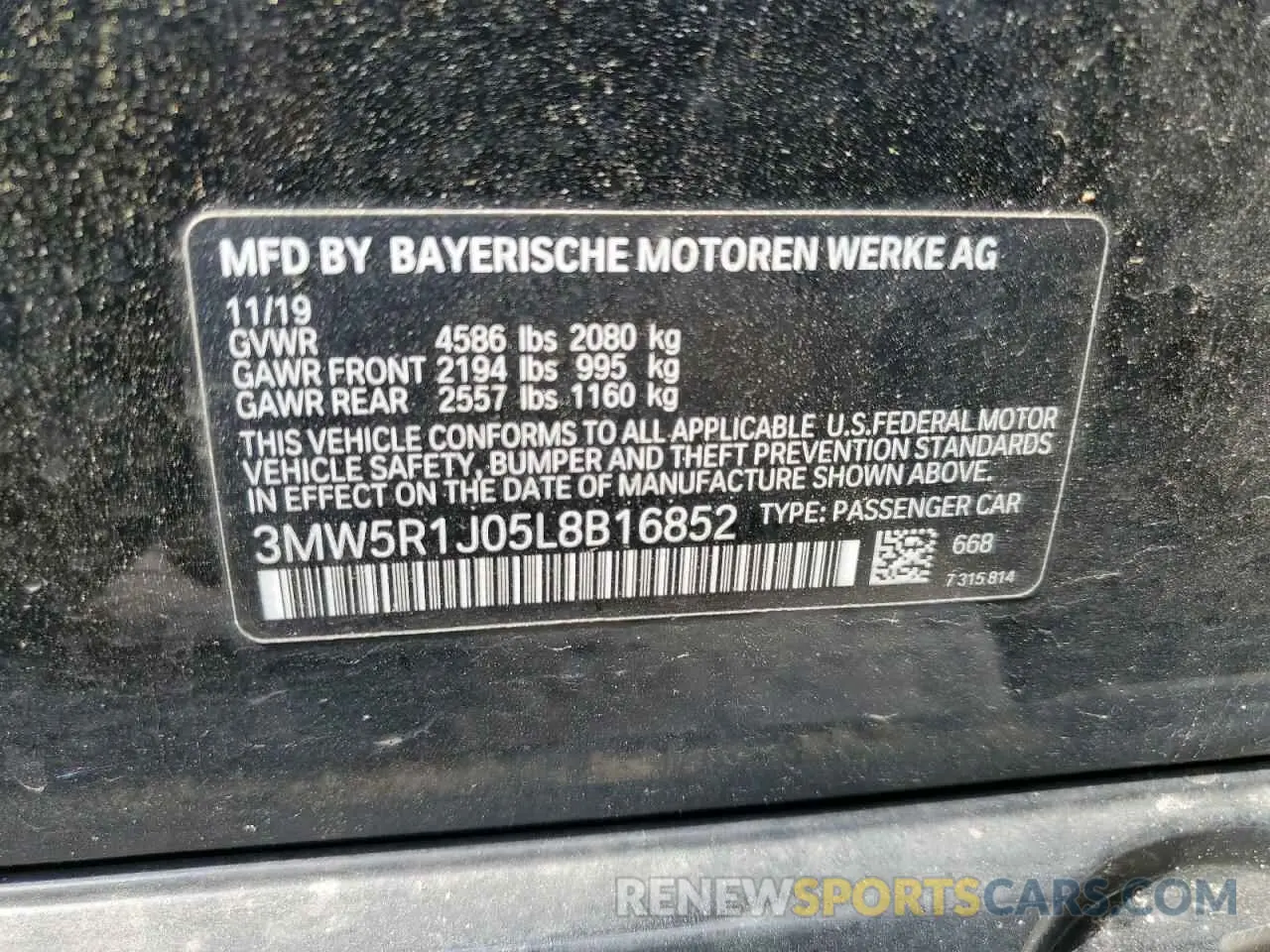 12 Photograph of a damaged car 3MW5R1J05L8B16852 BMW 3 SERIES 2020