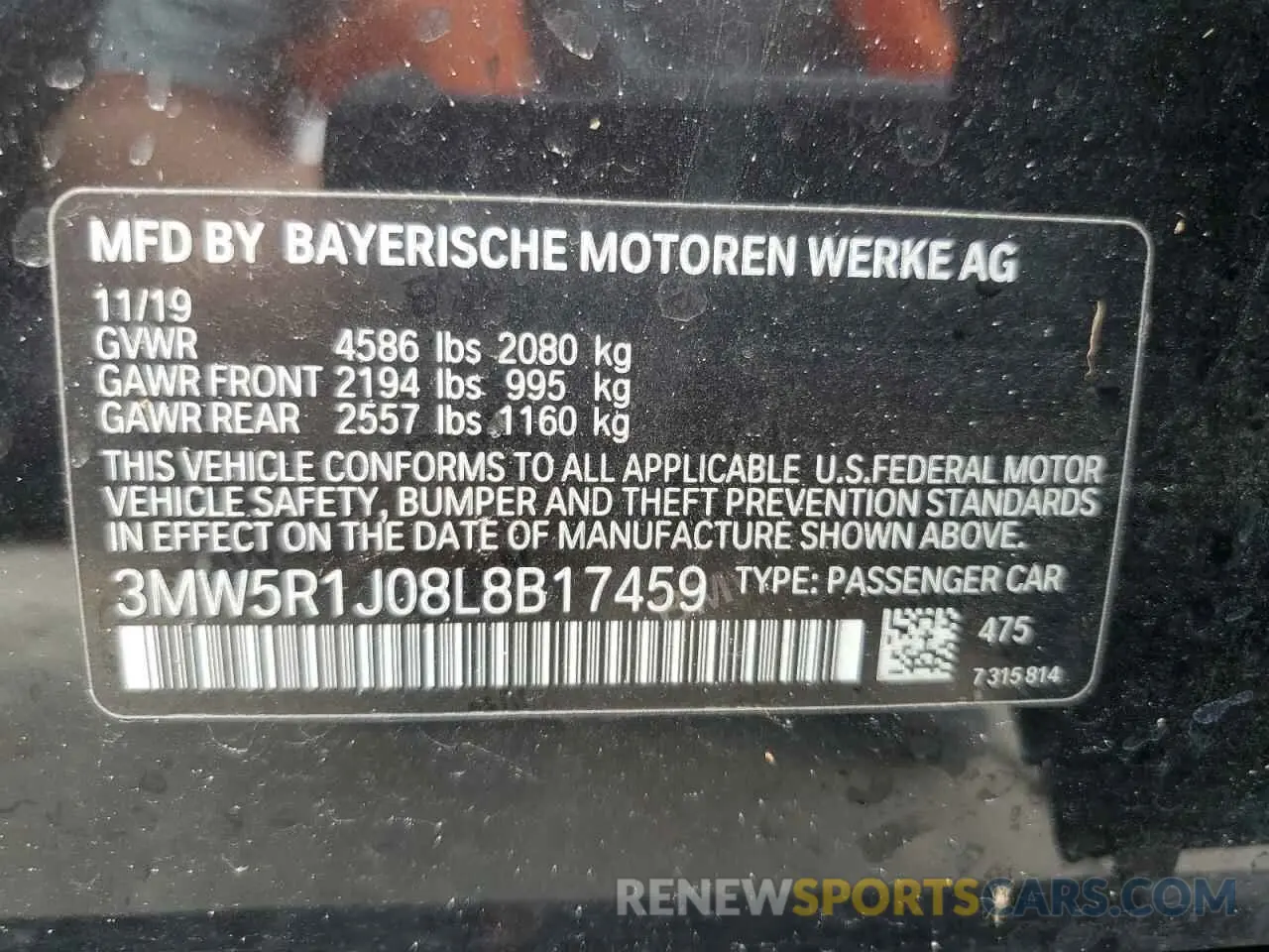 13 Photograph of a damaged car 3MW5R1J08L8B17459 BMW 3 SERIES 2020
