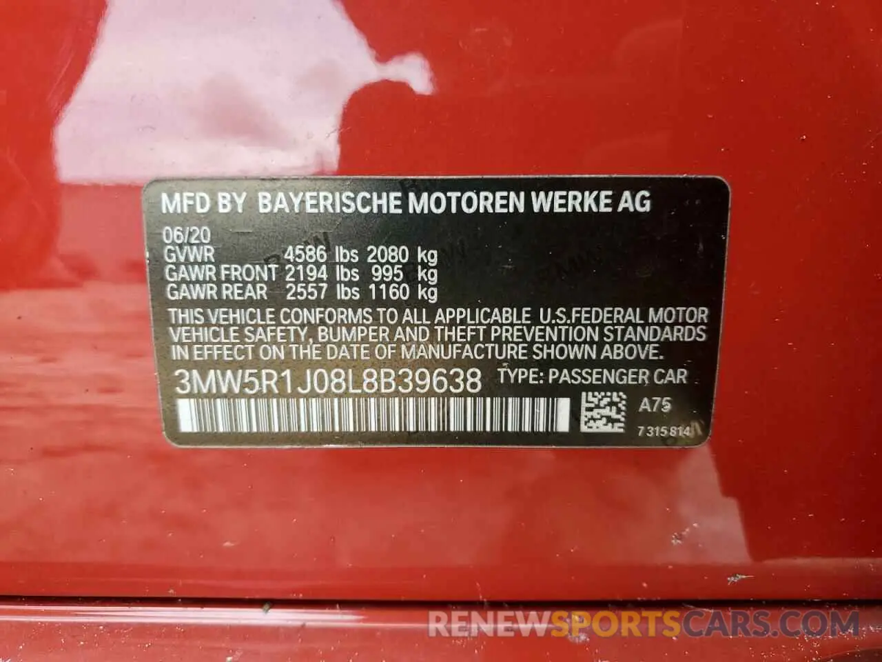 13 Photograph of a damaged car 3MW5R1J08L8B39638 BMW 3 SERIES 2020