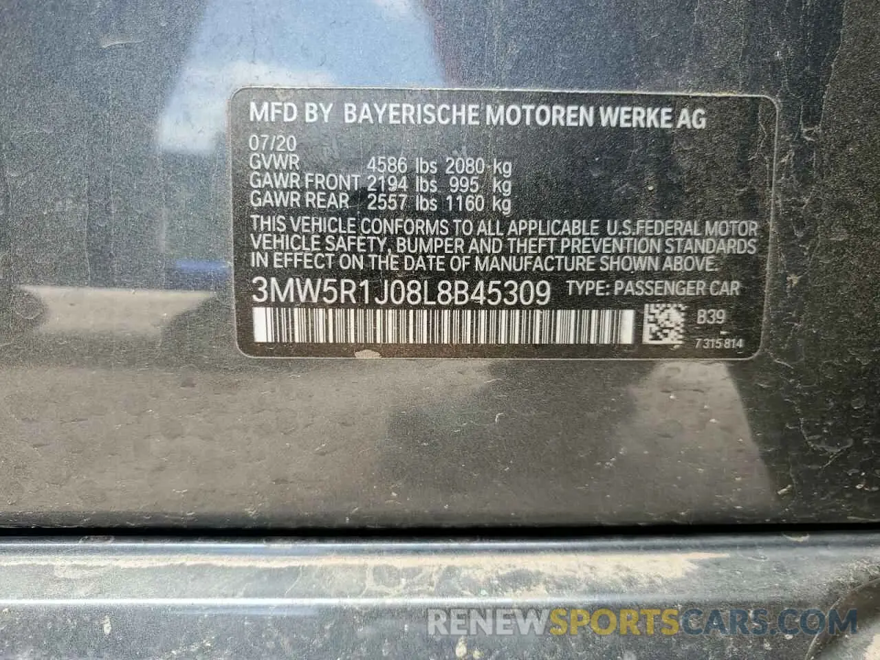 13 Photograph of a damaged car 3MW5R1J08L8B45309 BMW 3 SERIES 2020