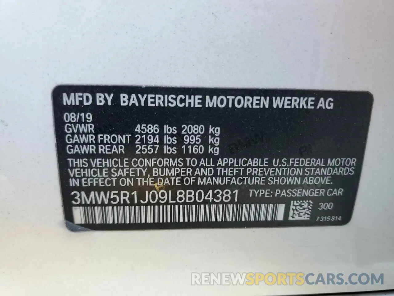 12 Photograph of a damaged car 3MW5R1J09L8B04381 BMW 3 SERIES 2020