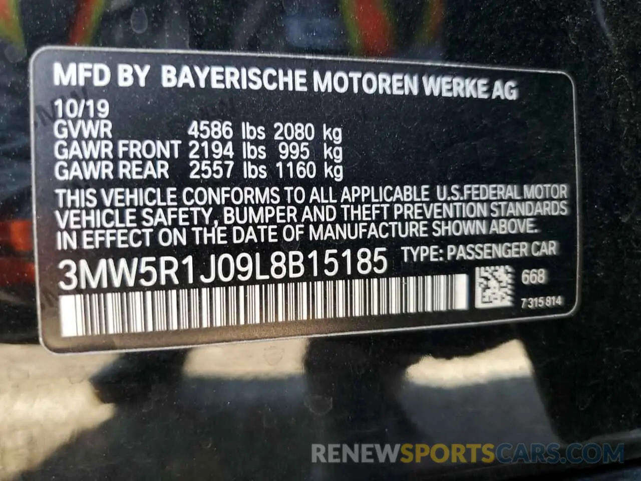 12 Photograph of a damaged car 3MW5R1J09L8B15185 BMW 3 SERIES 2020