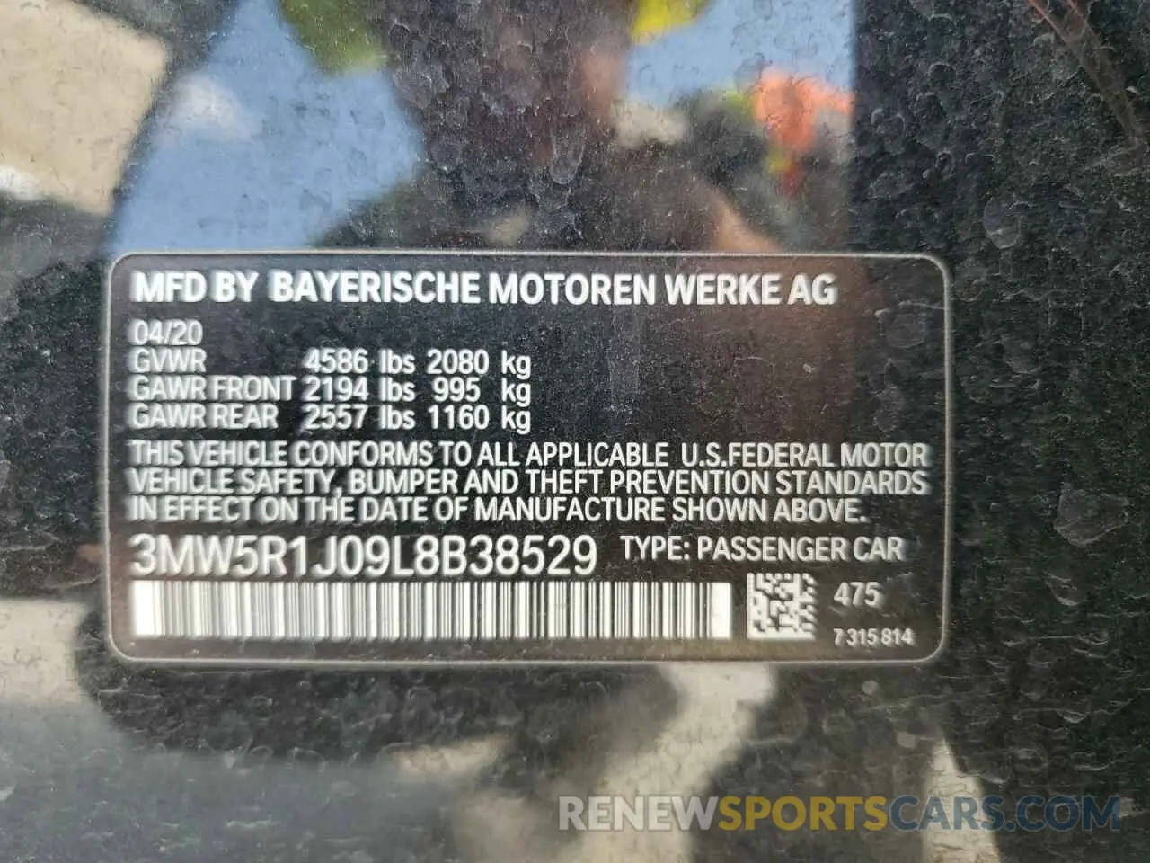 12 Photograph of a damaged car 3MW5R1J09L8B38529 BMW 3 SERIES 2020