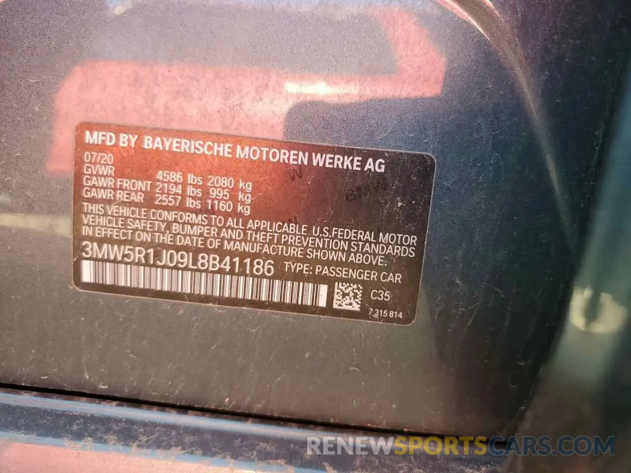 12 Photograph of a damaged car 3MW5R1J09L8B41186 BMW 3 SERIES 2020