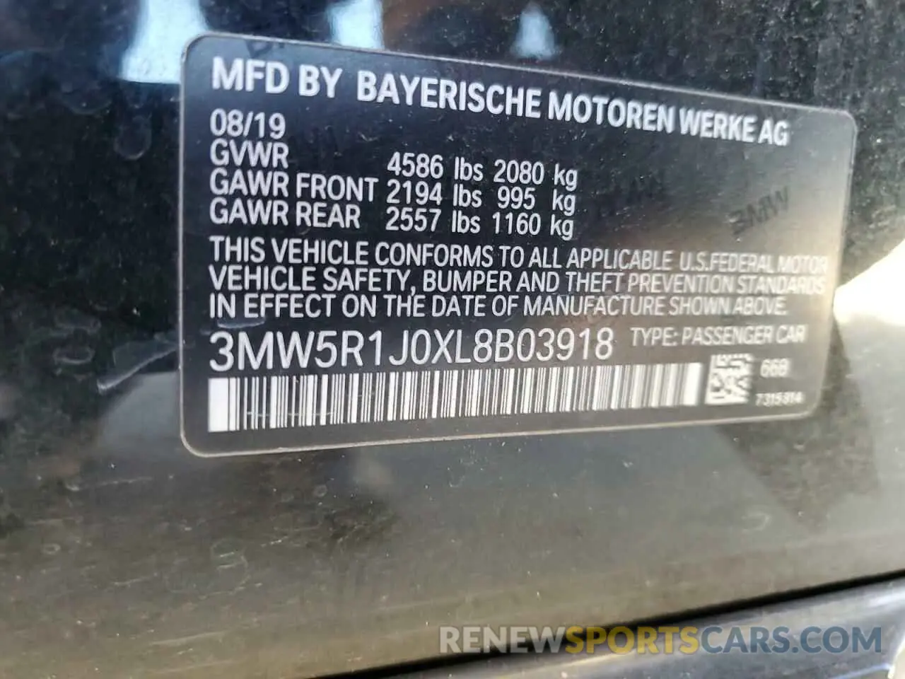 12 Photograph of a damaged car 3MW5R1J0XL8B03918 BMW 3 SERIES 2020