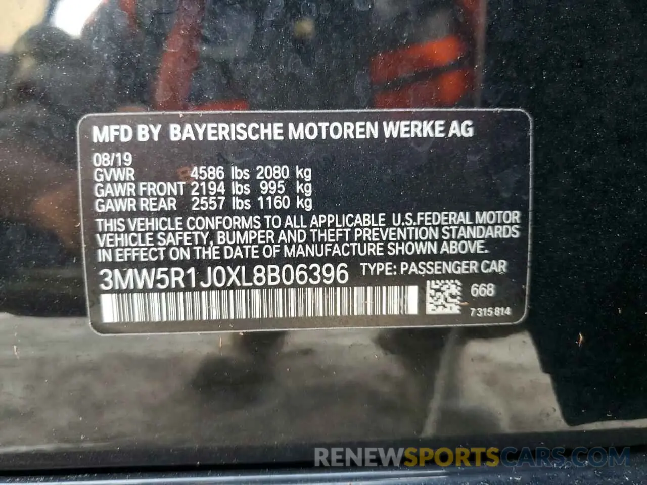 13 Photograph of a damaged car 3MW5R1J0XL8B06396 BMW 3 SERIES 2020