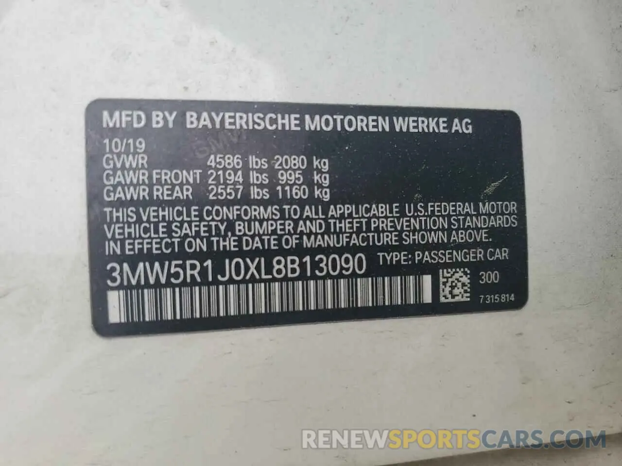 12 Photograph of a damaged car 3MW5R1J0XL8B13090 BMW 3 SERIES 2020