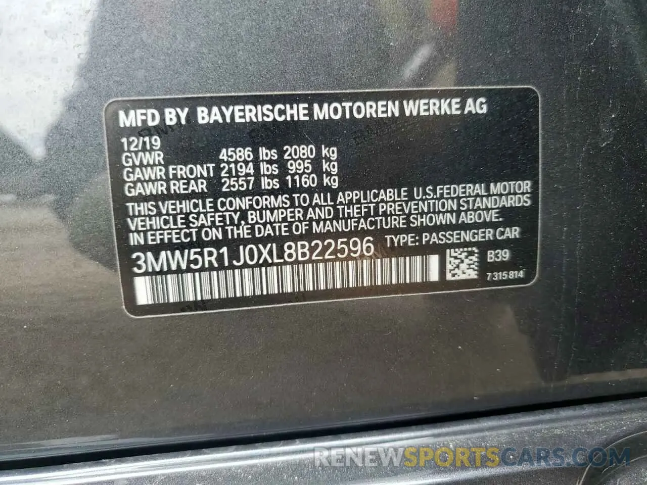 13 Photograph of a damaged car 3MW5R1J0XL8B22596 BMW 3 SERIES 2020