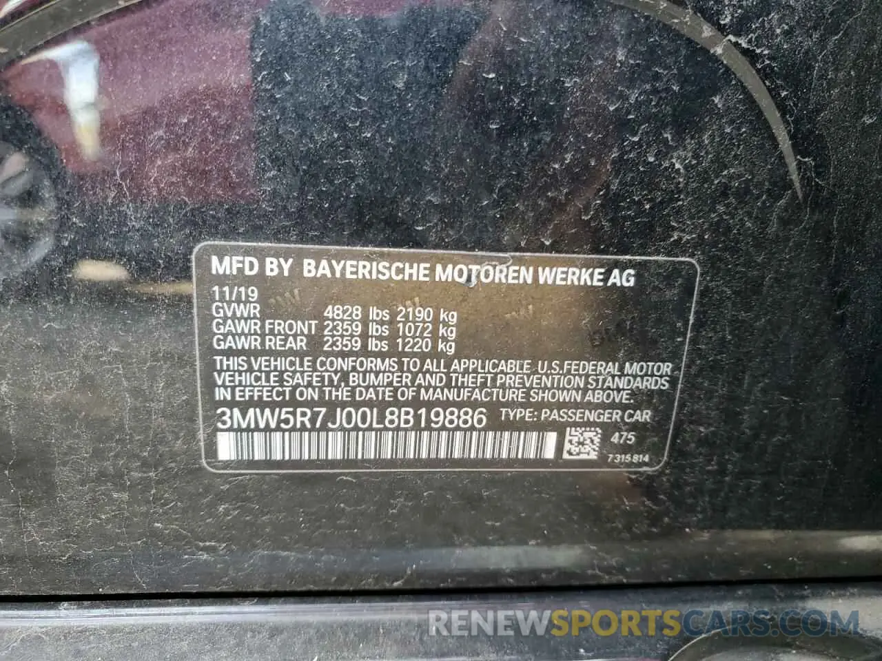 10 Photograph of a damaged car 3MW5R7J00L8B19886 BMW 3 SERIES 2020