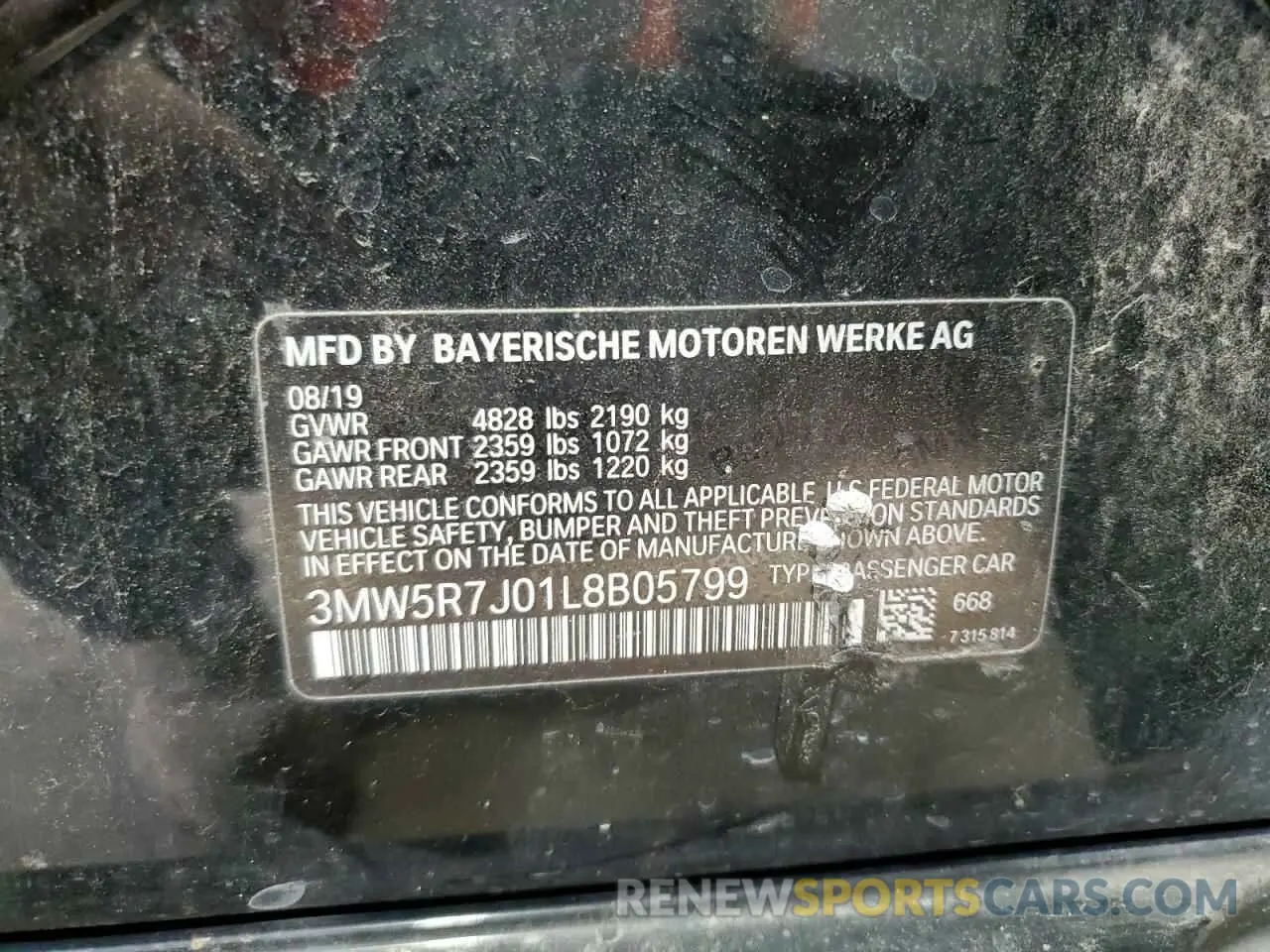 12 Photograph of a damaged car 3MW5R7J01L8B05799 BMW 3 SERIES 2020