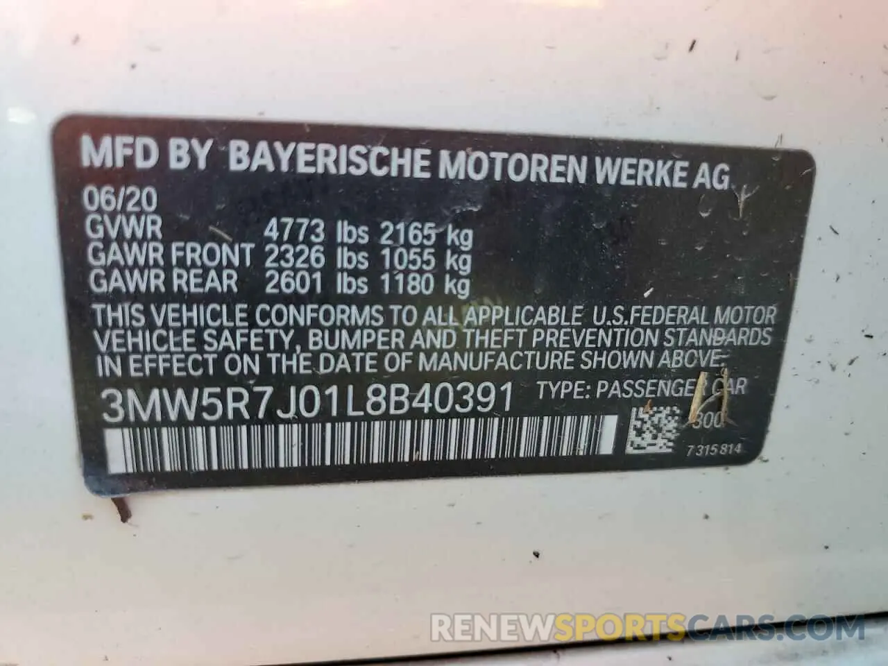 13 Photograph of a damaged car 3MW5R7J01L8B40391 BMW 3 SERIES 2020