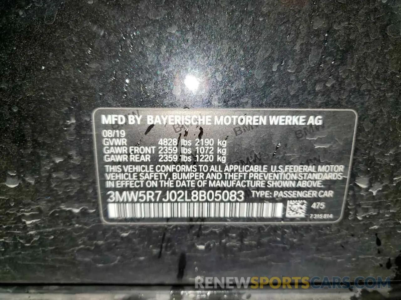 12 Photograph of a damaged car 3MW5R7J02L8B05083 BMW 3 SERIES 2020