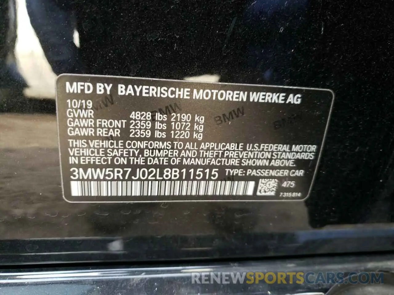 10 Photograph of a damaged car 3MW5R7J02L8B11515 BMW 3 SERIES 2020