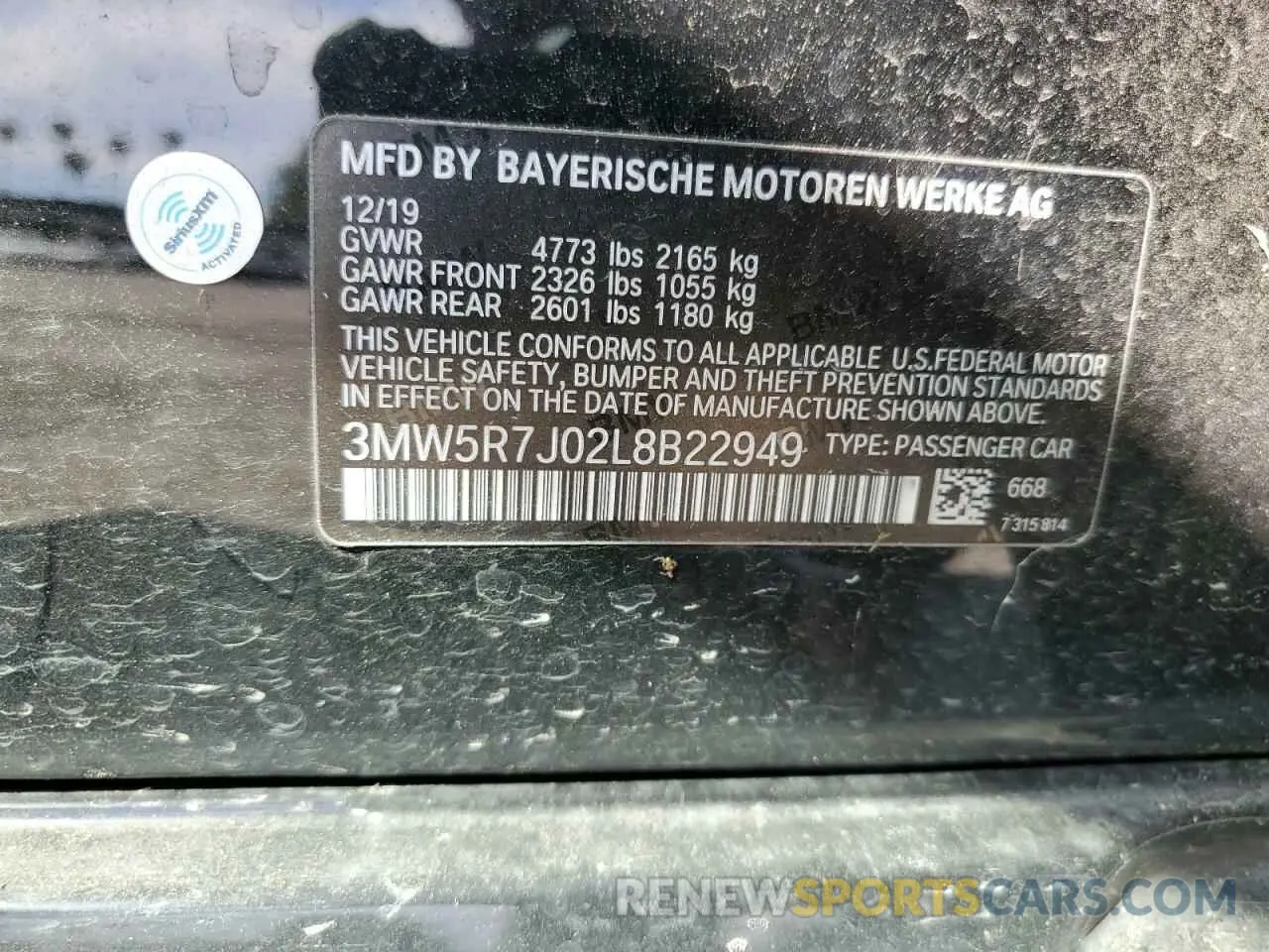 12 Photograph of a damaged car 3MW5R7J02L8B22949 BMW 3 SERIES 2020