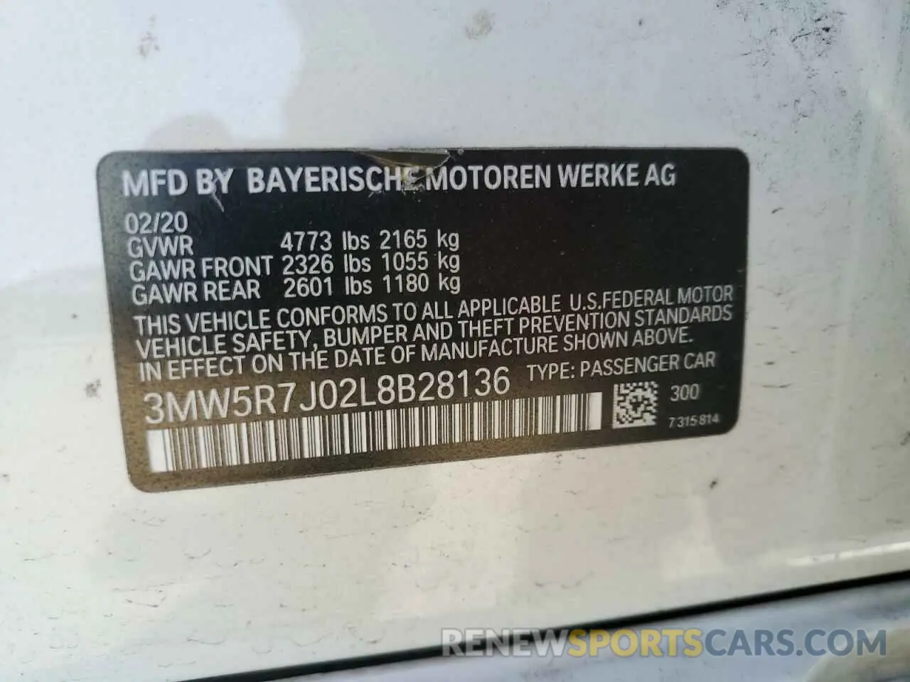 12 Photograph of a damaged car 3MW5R7J02L8B28136 BMW 3 SERIES 2020