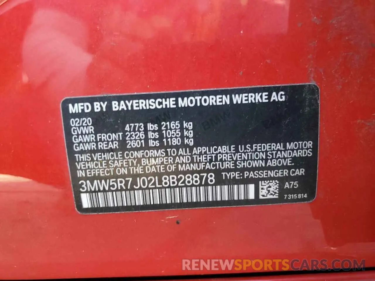 12 Photograph of a damaged car 3MW5R7J02L8B28878 BMW 3 SERIES 2020