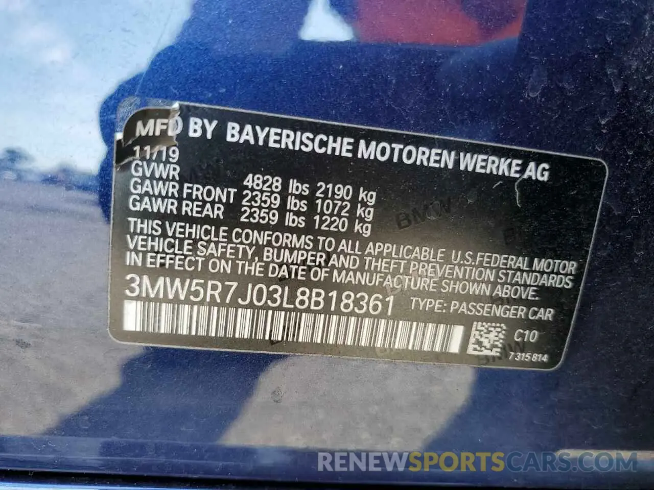 12 Photograph of a damaged car 3MW5R7J03L8B18361 BMW 3 SERIES 2020