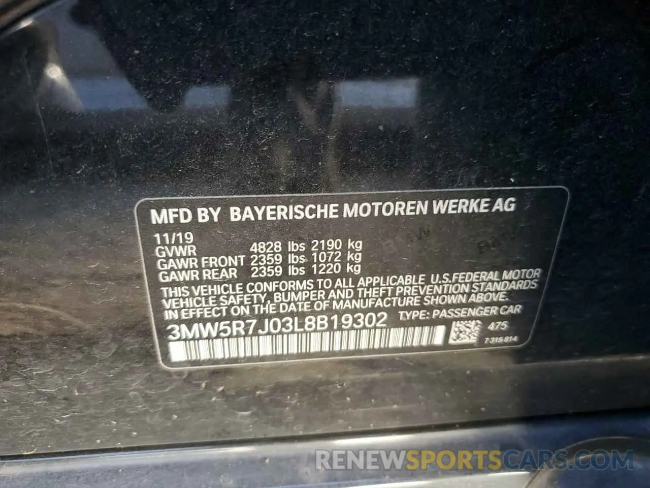 12 Photograph of a damaged car 3MW5R7J03L8B19302 BMW 3 SERIES 2020