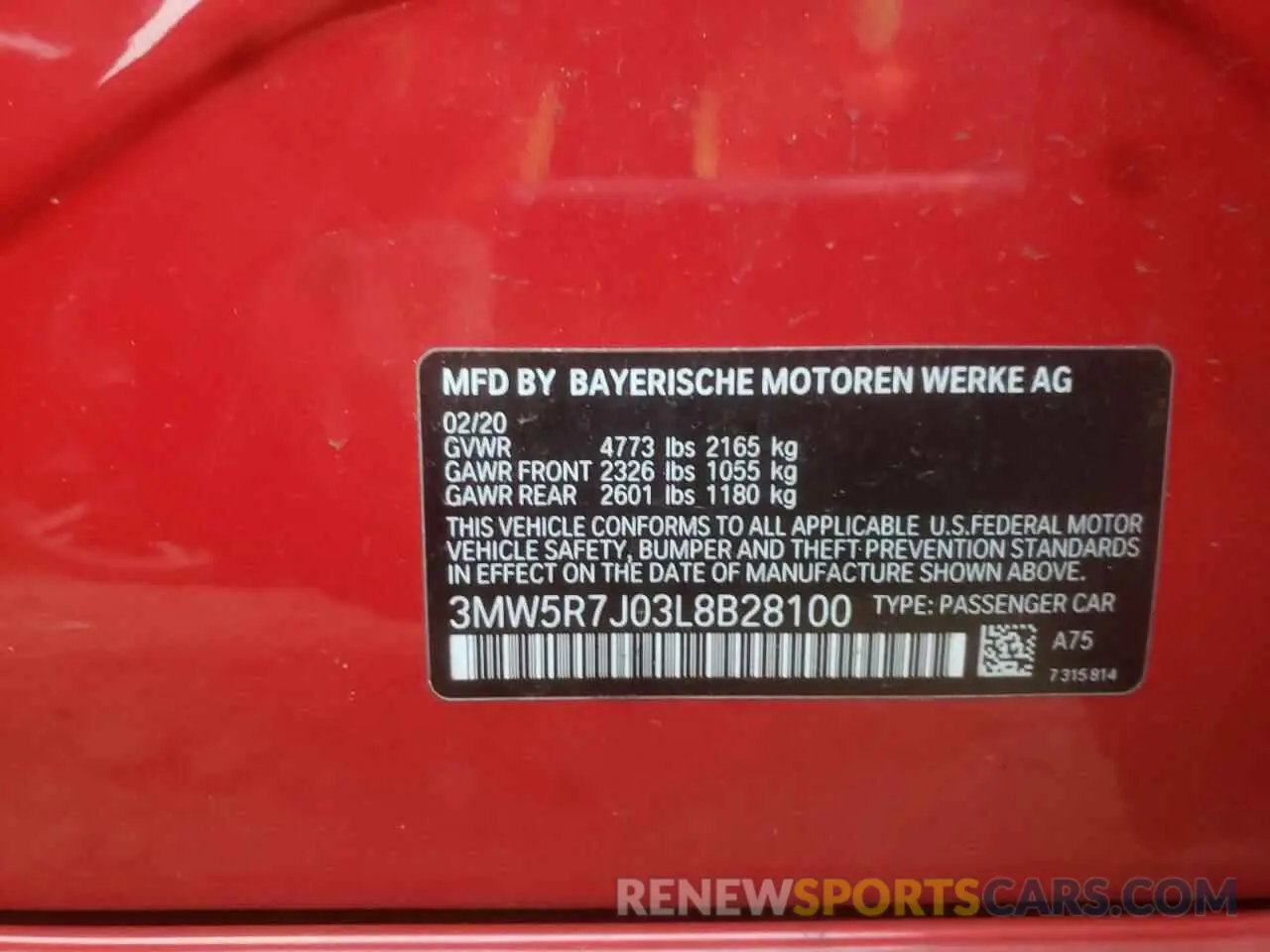 13 Photograph of a damaged car 3MW5R7J03L8B28100 BMW 3 SERIES 2020