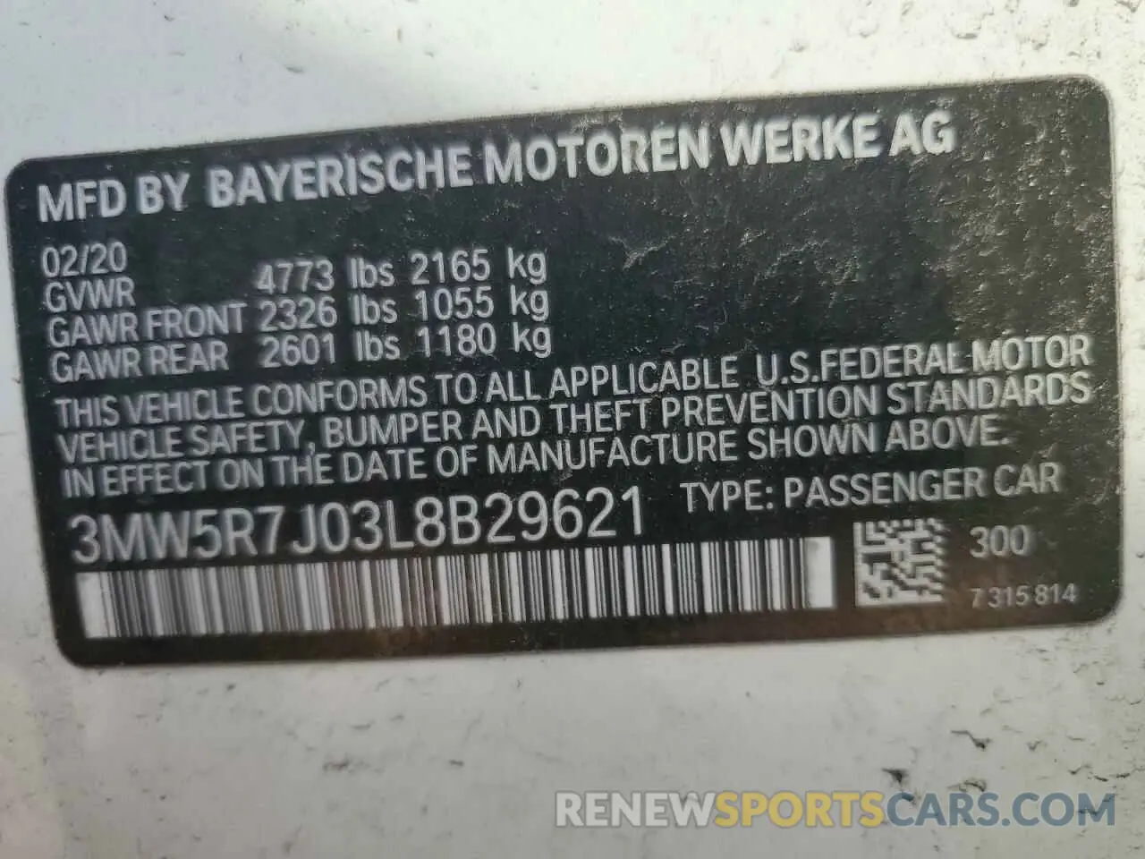12 Photograph of a damaged car 3MW5R7J03L8B29621 BMW 3 SERIES 2020