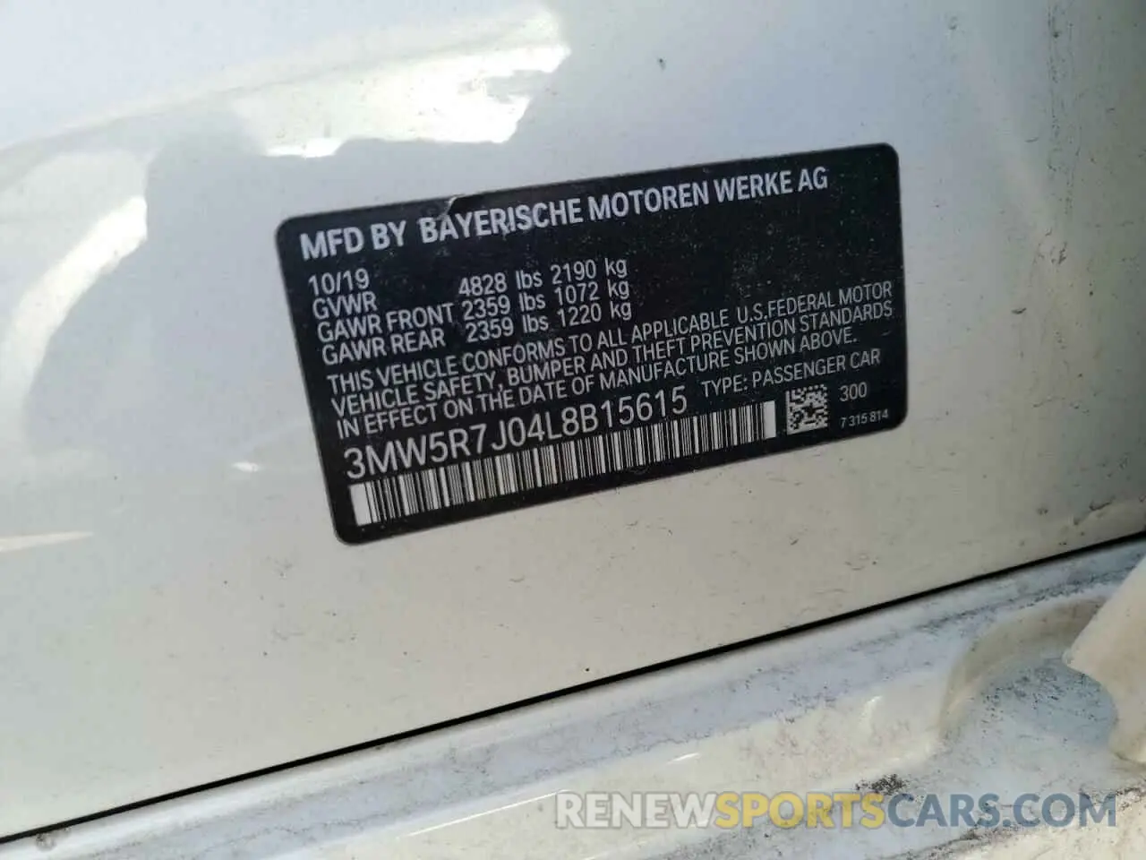 13 Photograph of a damaged car 3MW5R7J04L8B15615 BMW 3 SERIES 2020