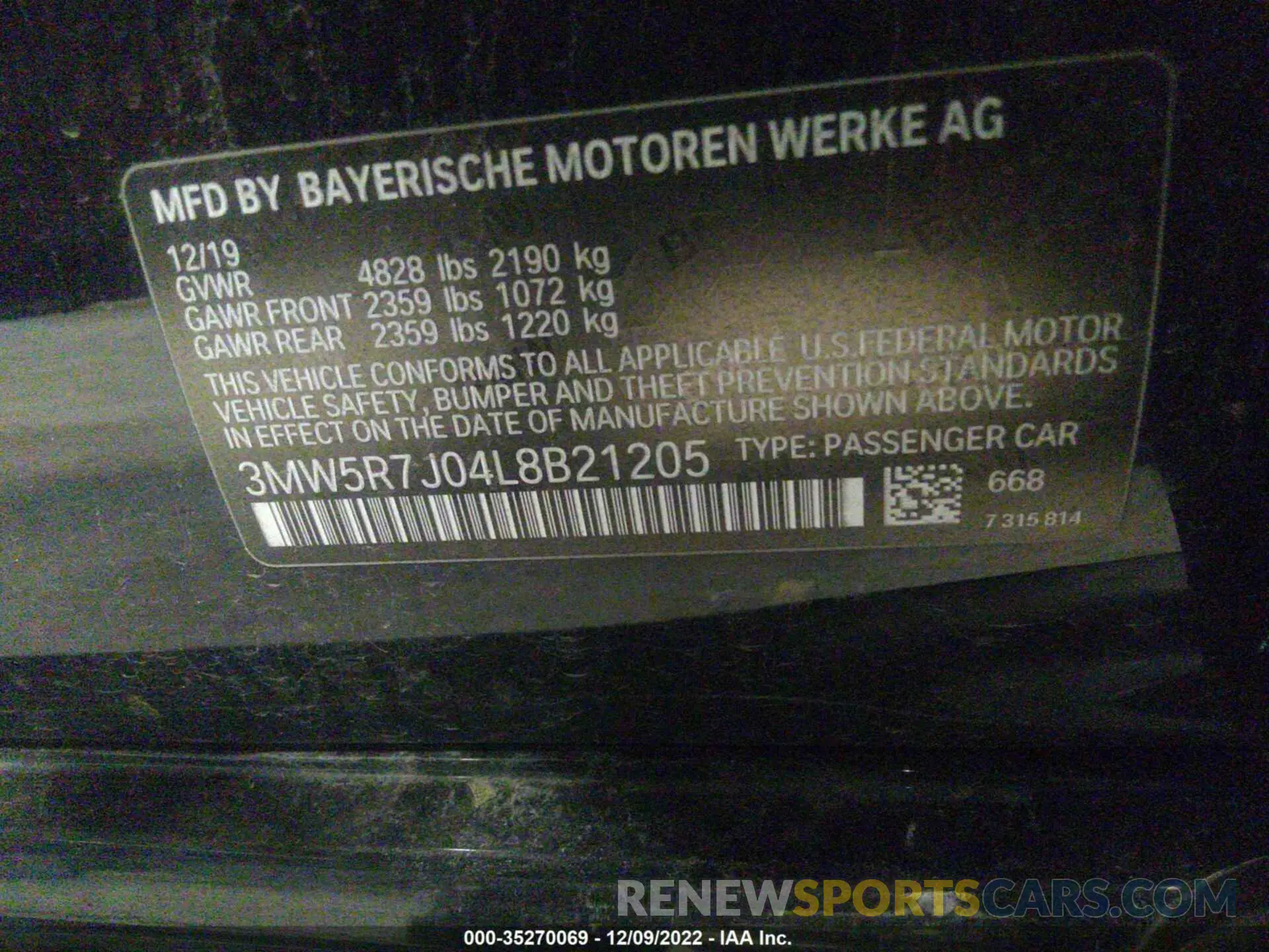 9 Photograph of a damaged car 3MW5R7J04L8B21205 BMW 3 SERIES 2020