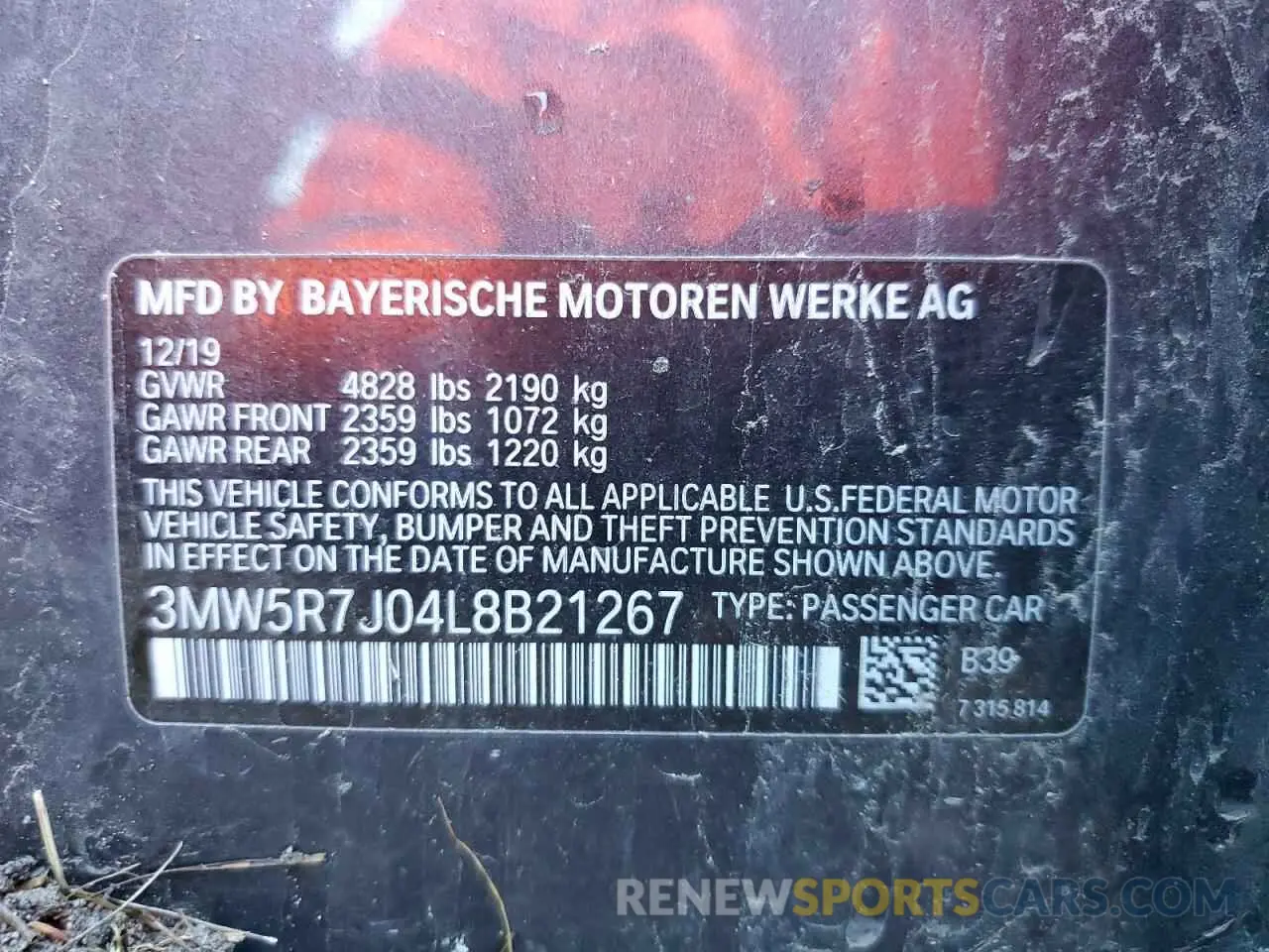 12 Photograph of a damaged car 3MW5R7J04L8B21267 BMW 3 SERIES 2020