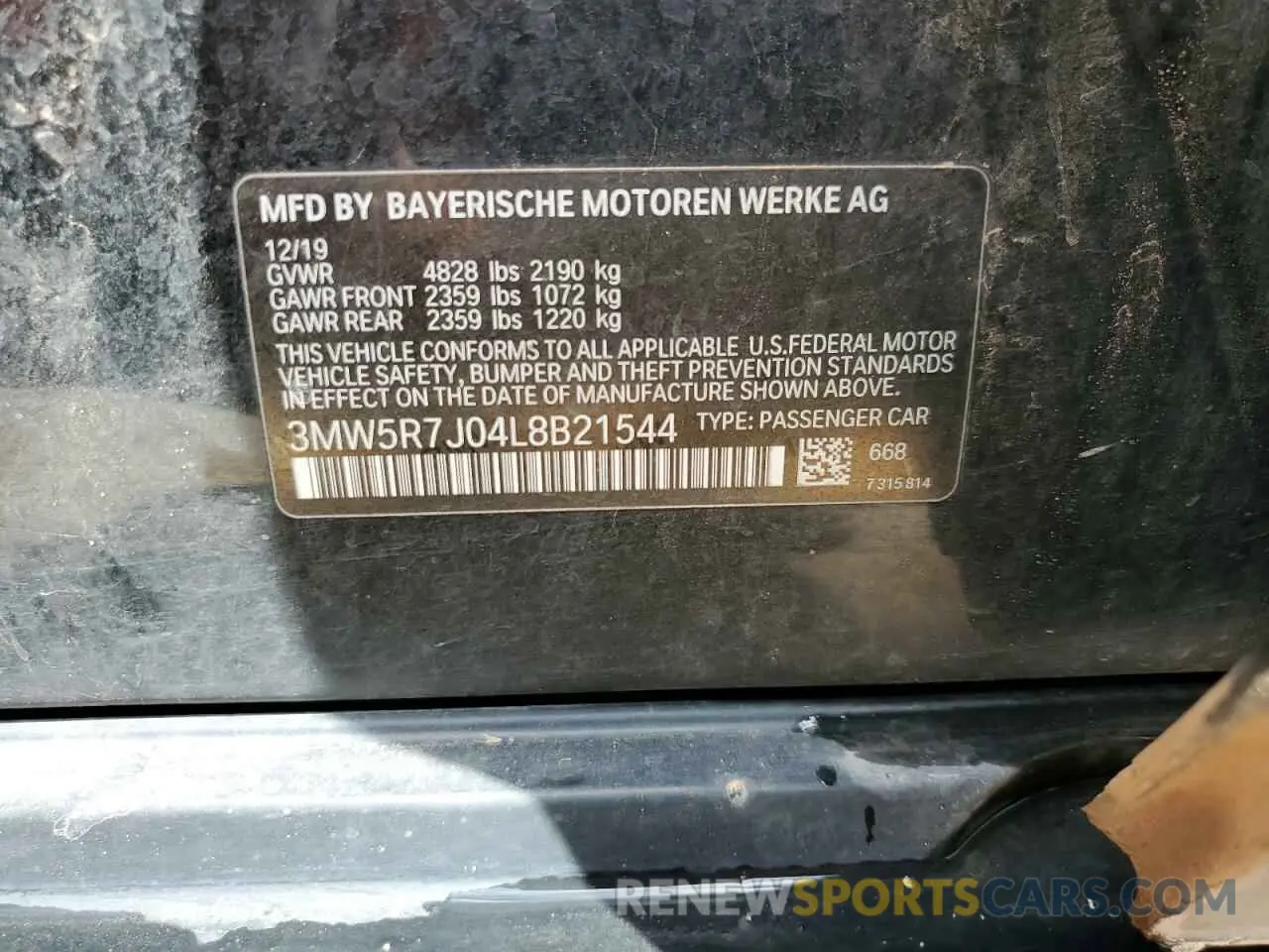 12 Photograph of a damaged car 3MW5R7J04L8B21544 BMW 3 SERIES 2020