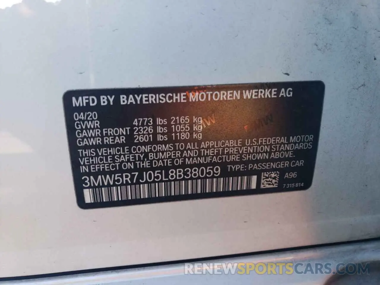 12 Photograph of a damaged car 3MW5R7J05L8B38059 BMW 3 SERIES 2020