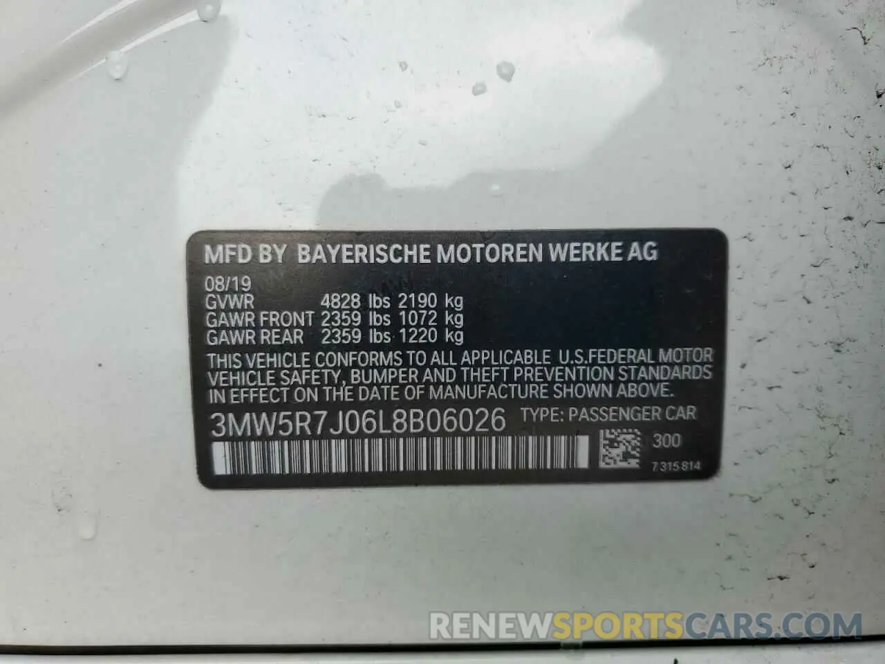 12 Photograph of a damaged car 3MW5R7J06L8B06026 BMW 3 SERIES 2020